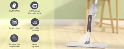 Spray Mop Broom Set Magic Flat Mops for Floor Home Cleaning Tool Brooms Household with Reusable Microfiber Pads Rotating Mop